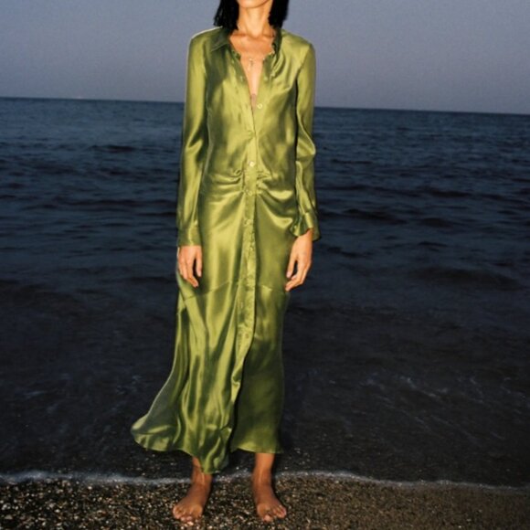 Silk Laundry Olive Green Button Down Dress (Size M) - Picture 1 of 3